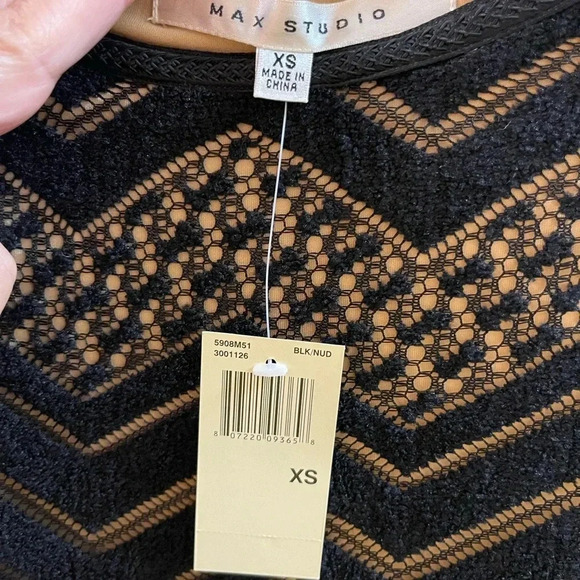 VTG Max studio new cocktail midi lined dress crochet fringe black color Sz XS - Picture 3 of 9